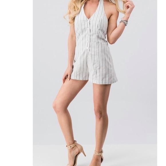 NEW Love Tree Striped Halter Romper - Picture 2 of 7